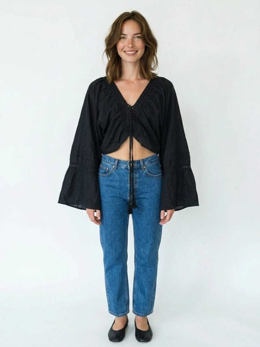 Chic Black Women's Blouse with Lace Detailing